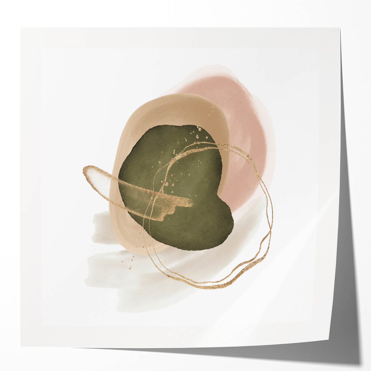 Abstract Geometric Framed Art – Olive Green & Blush Minimalist Print