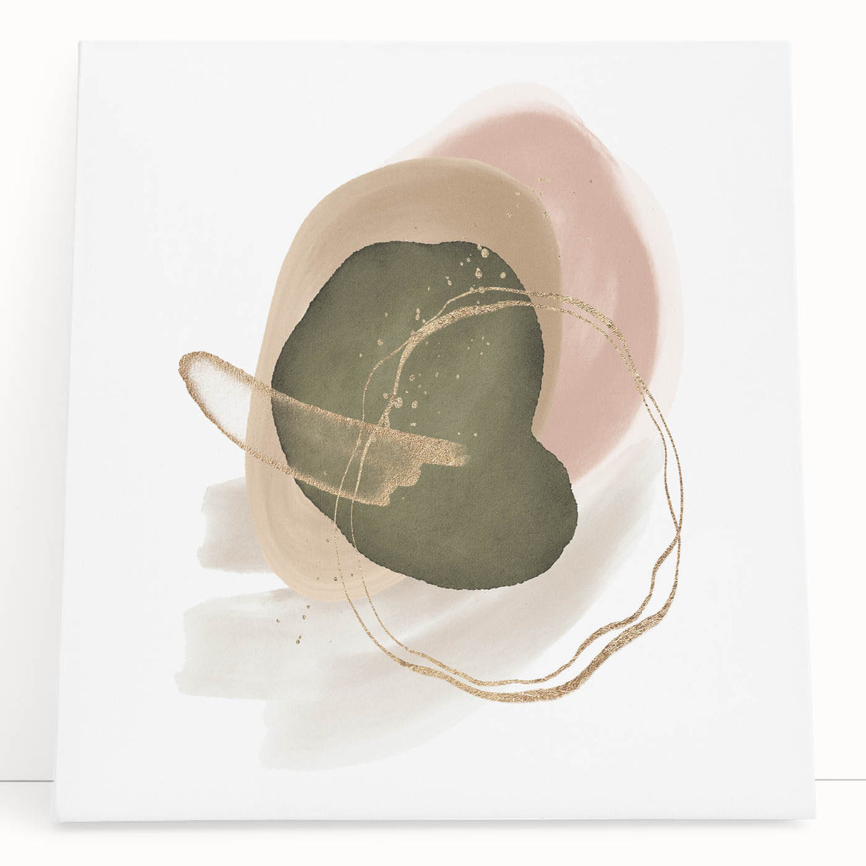 Abstract Geometric Framed Art – Olive Green & Blush Minimalist Print