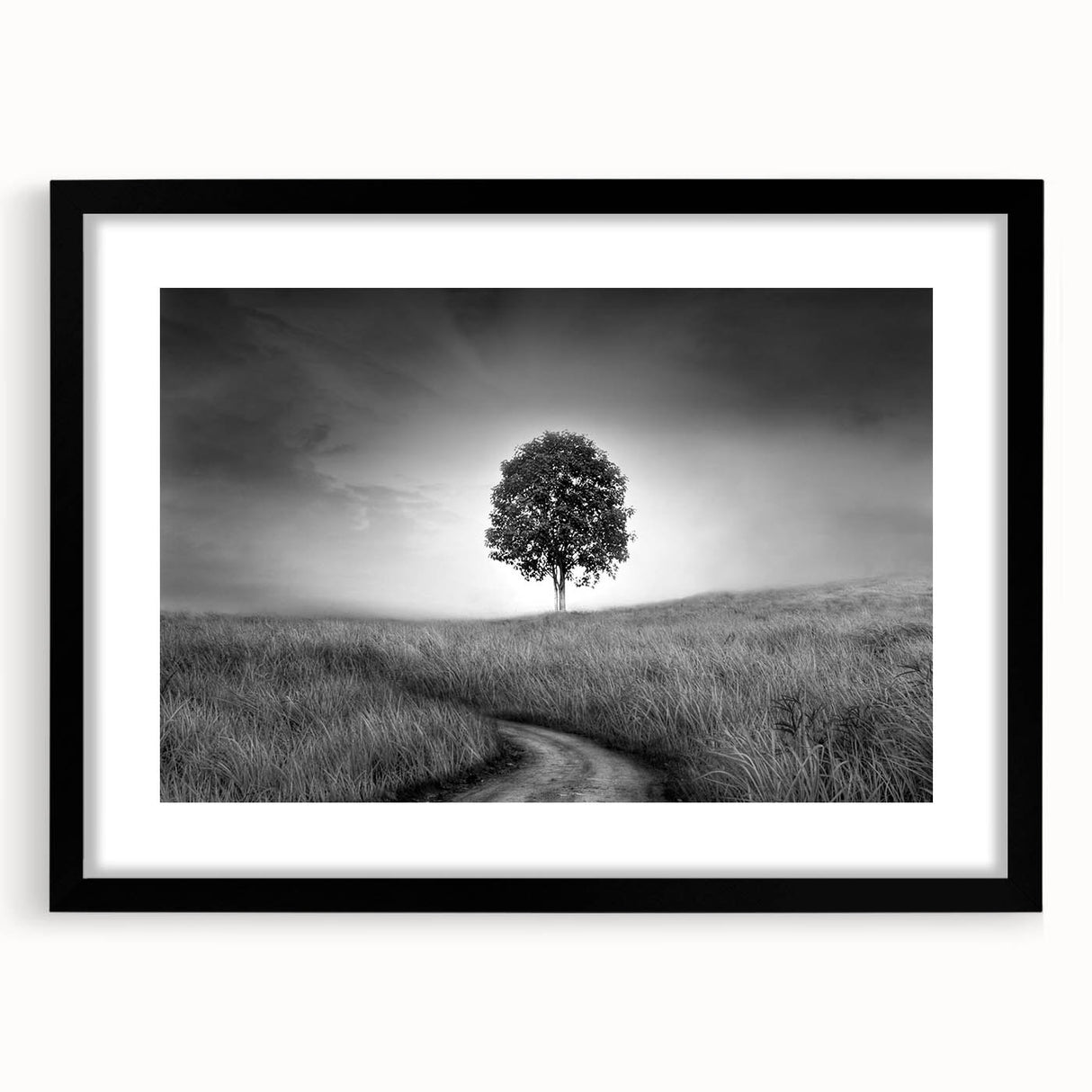 Minimalist Landscape Wall Art – Black and White Tree Scene Print