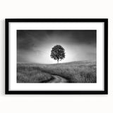 Minimalist Landscape Wall Art – Black and White Tree Scene Print