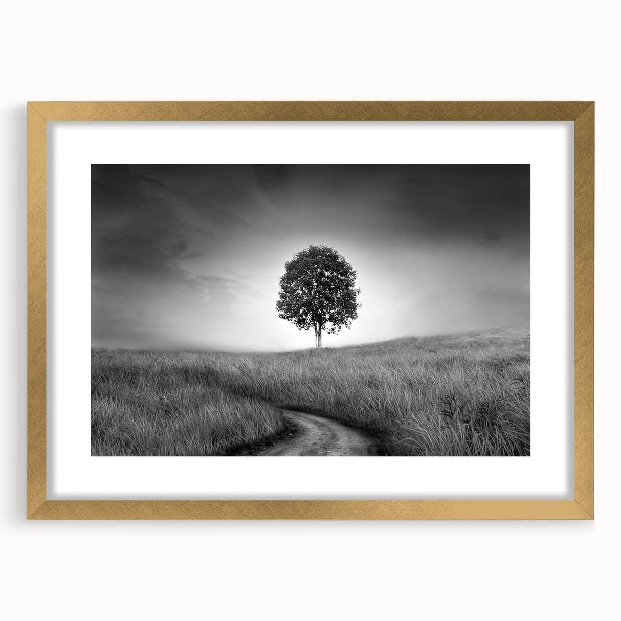 Minimalist Landscape Wall Art – Black and White Tree Scene Print