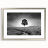 Minimalist Landscape Wall Art – Black and White Tree Scene Print