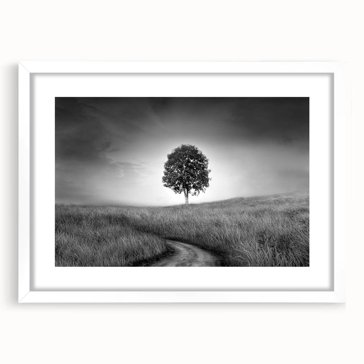 Minimalist Landscape Wall Art – Black and White Tree Scene Print