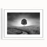 Minimalist Landscape Wall Art – Black and White Tree Scene Print