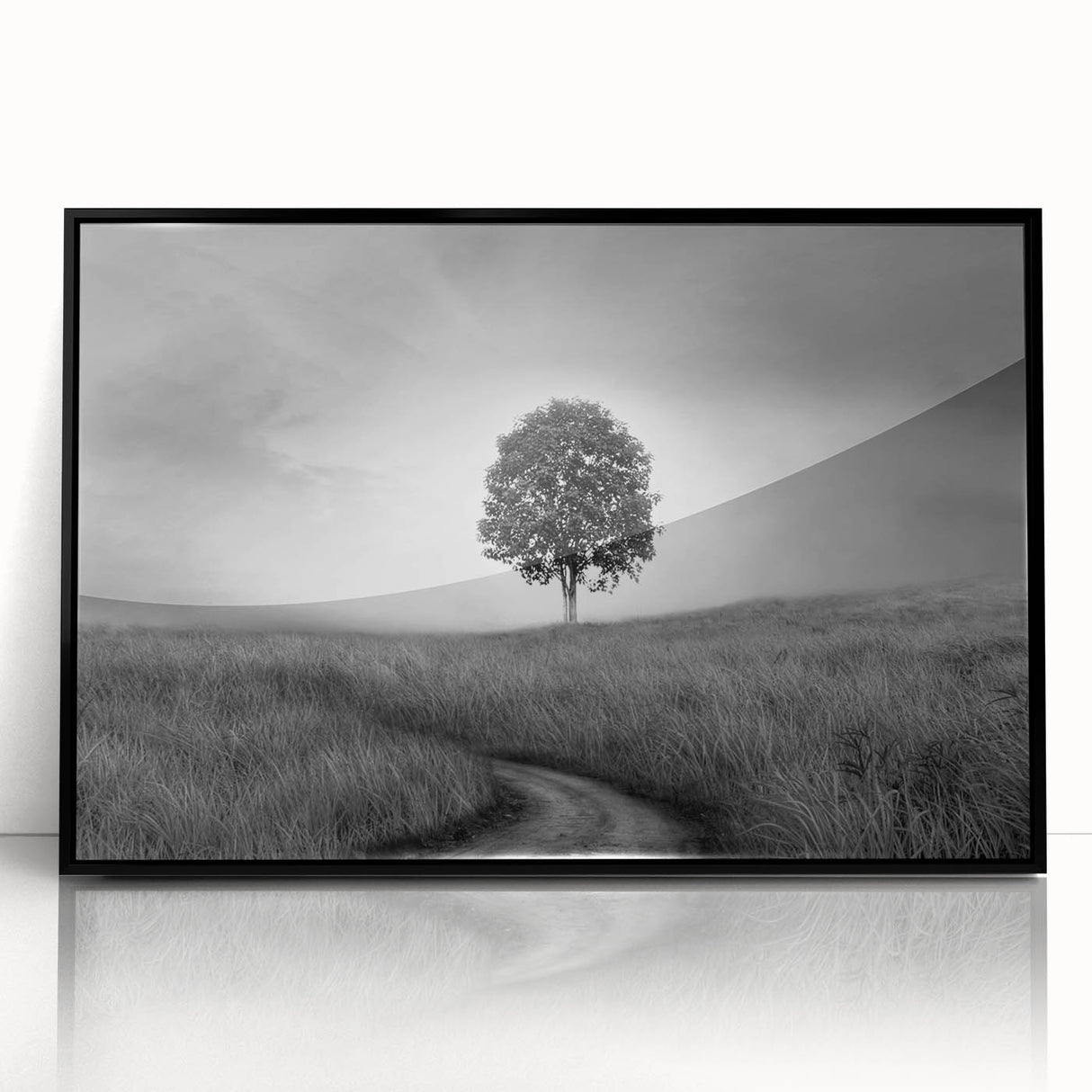 Minimalist Landscape Wall Art – Black and White Tree Scene Print