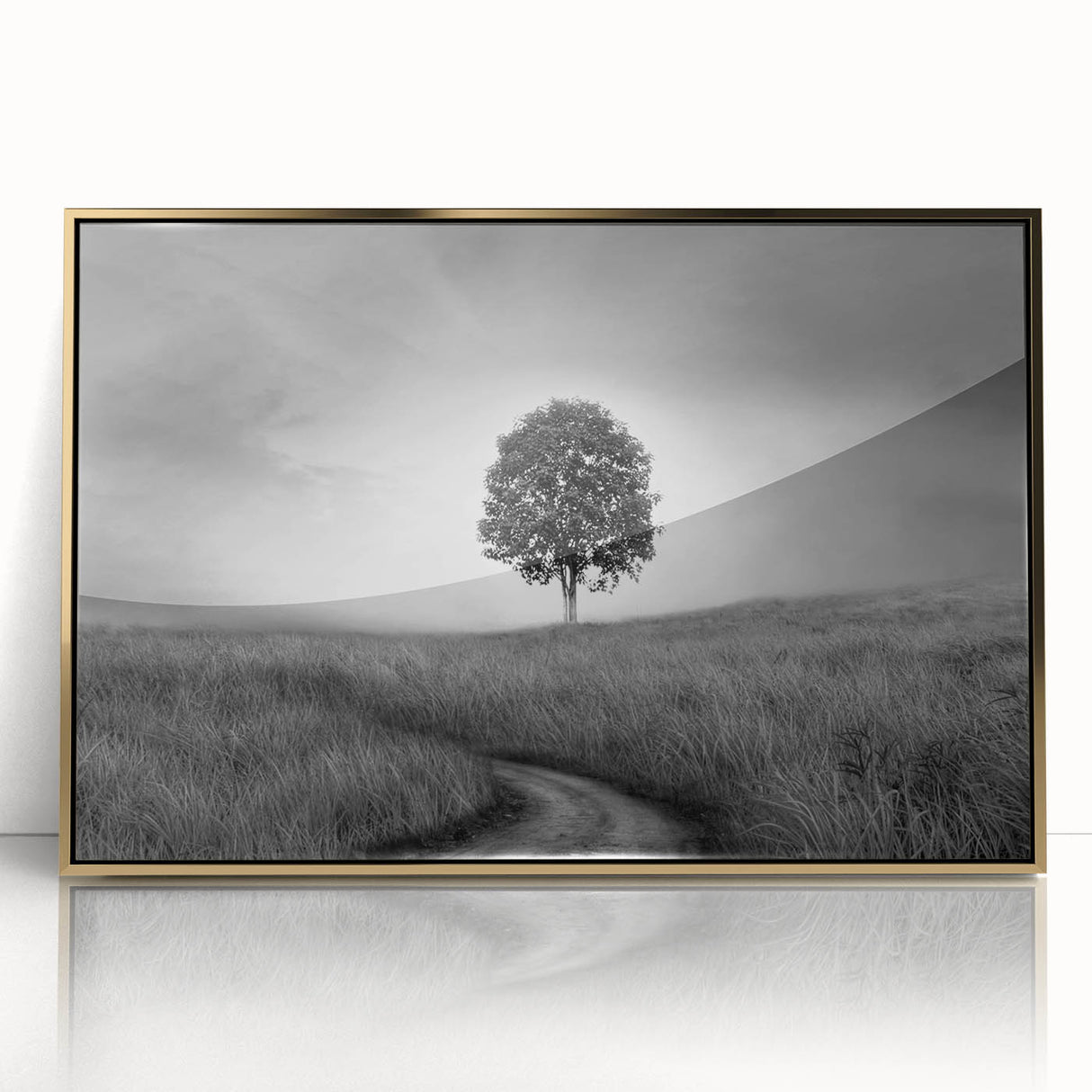 Minimalist Landscape Wall Art – Black and White Tree Scene Print