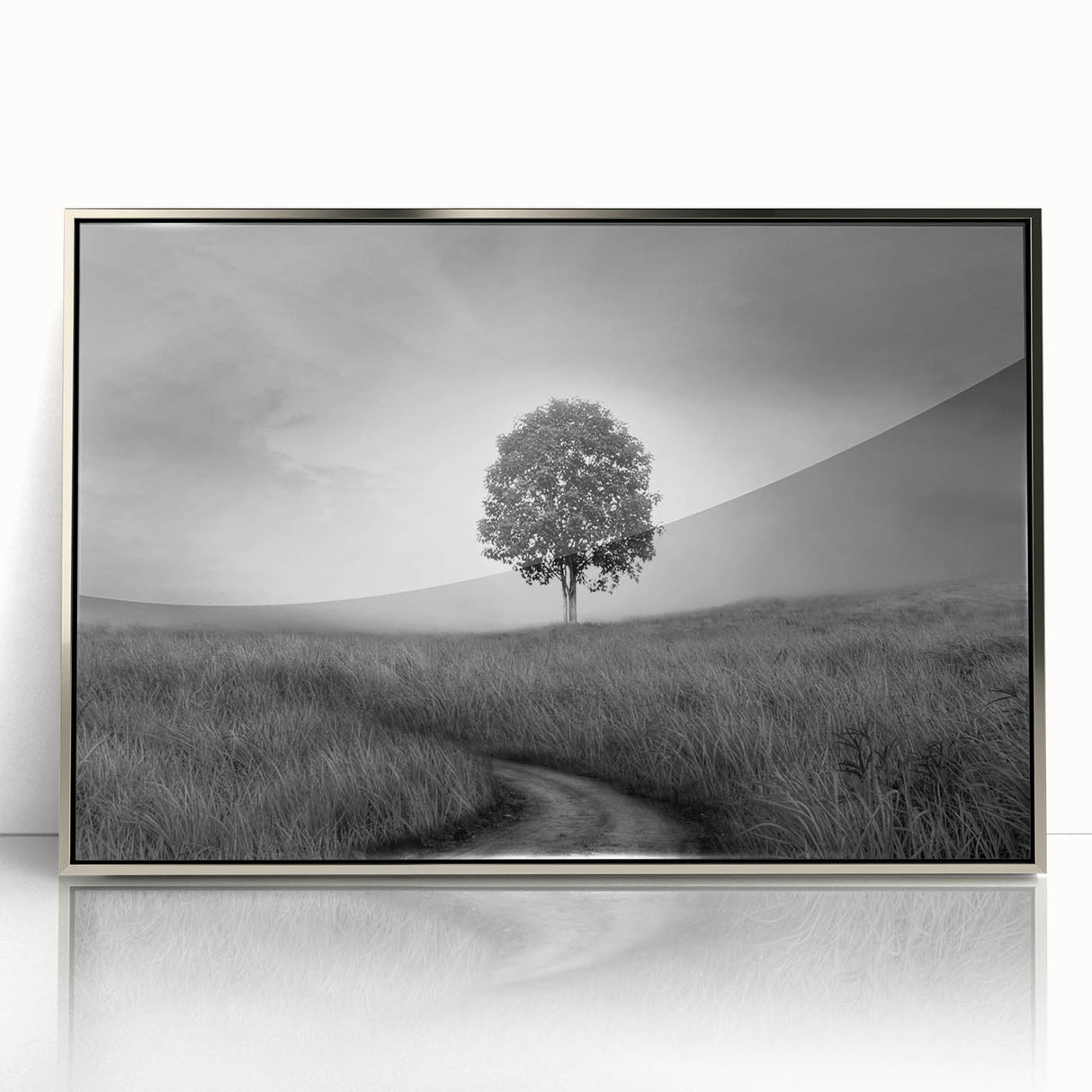 Minimalist Landscape Wall Art – Black and White Tree Scene Print