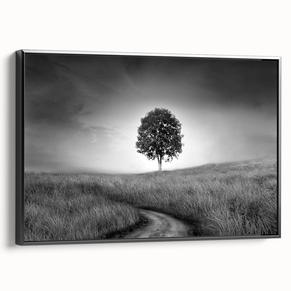 Minimalist Landscape Wall Art – Black and White Tree Scene Print