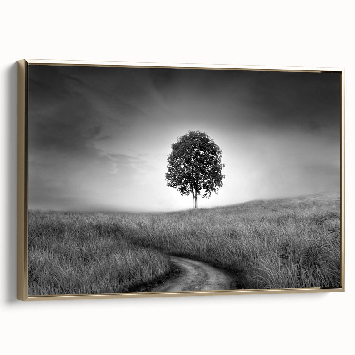 Minimalist Landscape Wall Art – Black and White Tree Scene Print