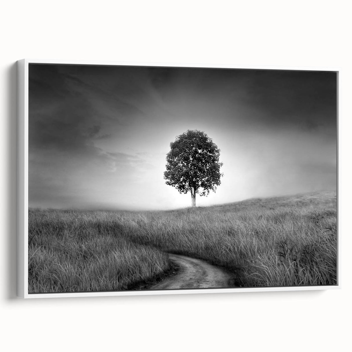 Minimalist Landscape Wall Art – Black and White Tree Scene Print