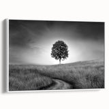 Minimalist Landscape Wall Art – Black and White Tree Scene Print