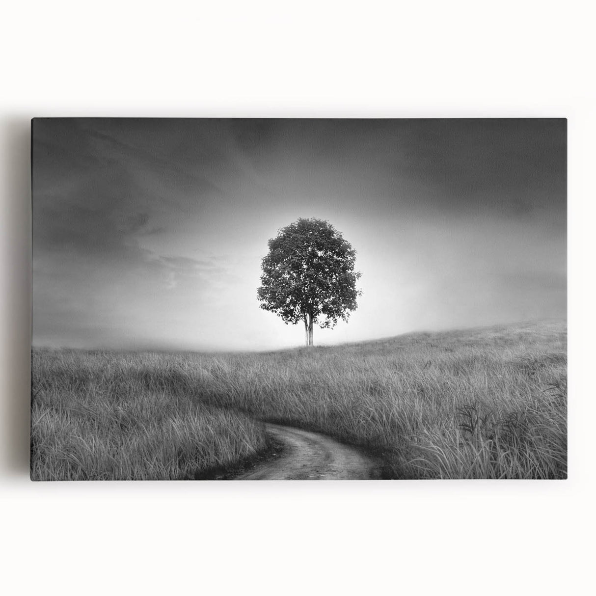 Minimalist Landscape Wall Art – Black and White Tree Scene Print