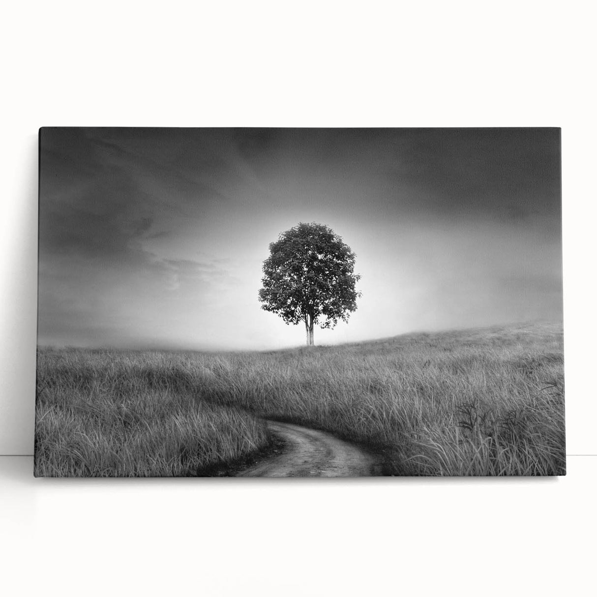 Minimalist Landscape Wall Art – Black and White Tree Scene Print