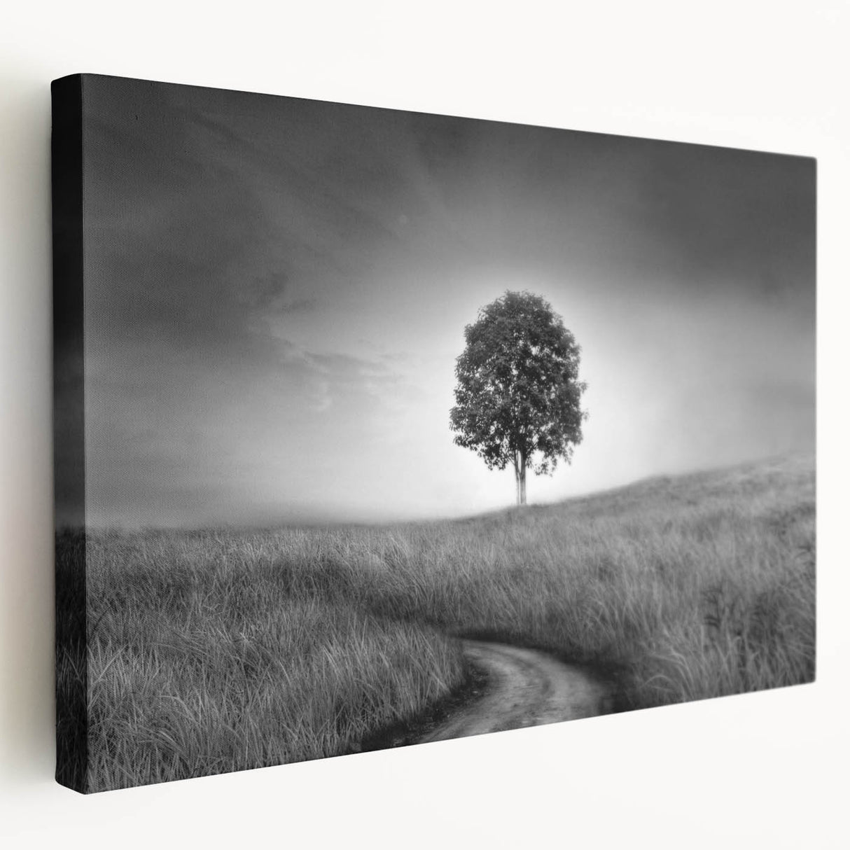 Minimalist Landscape Wall Art – Black and White Tree Scene Print