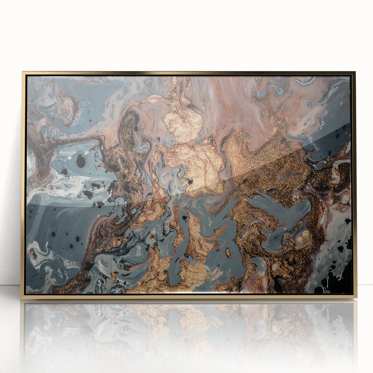 High-End Abstract Canvas Prints – Elegant Blue Gray & Gold Art