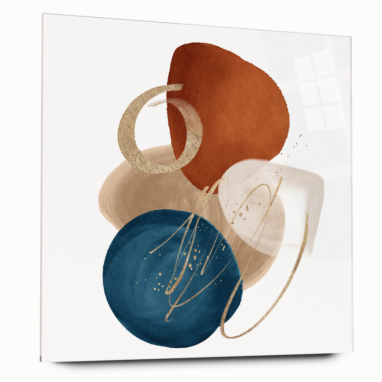 Geometric Minimalist Abstract Wall Art – Teal, Beige & Orange Print