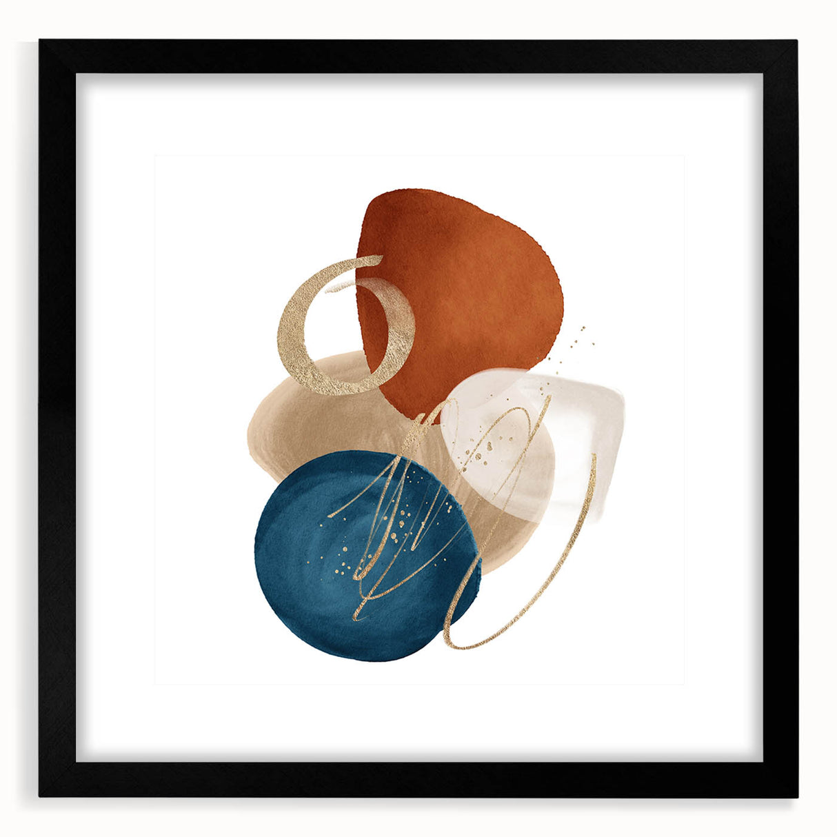 Geometric Minimalist Abstract Wall Art – Teal, Beige & Orange Print