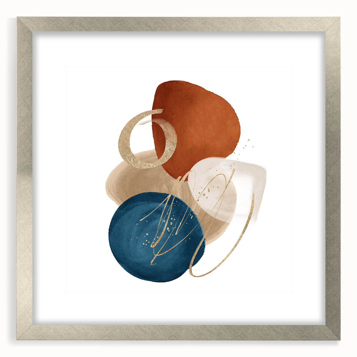 Geometric Minimalist Abstract Wall Art – Teal, Beige & Orange Print