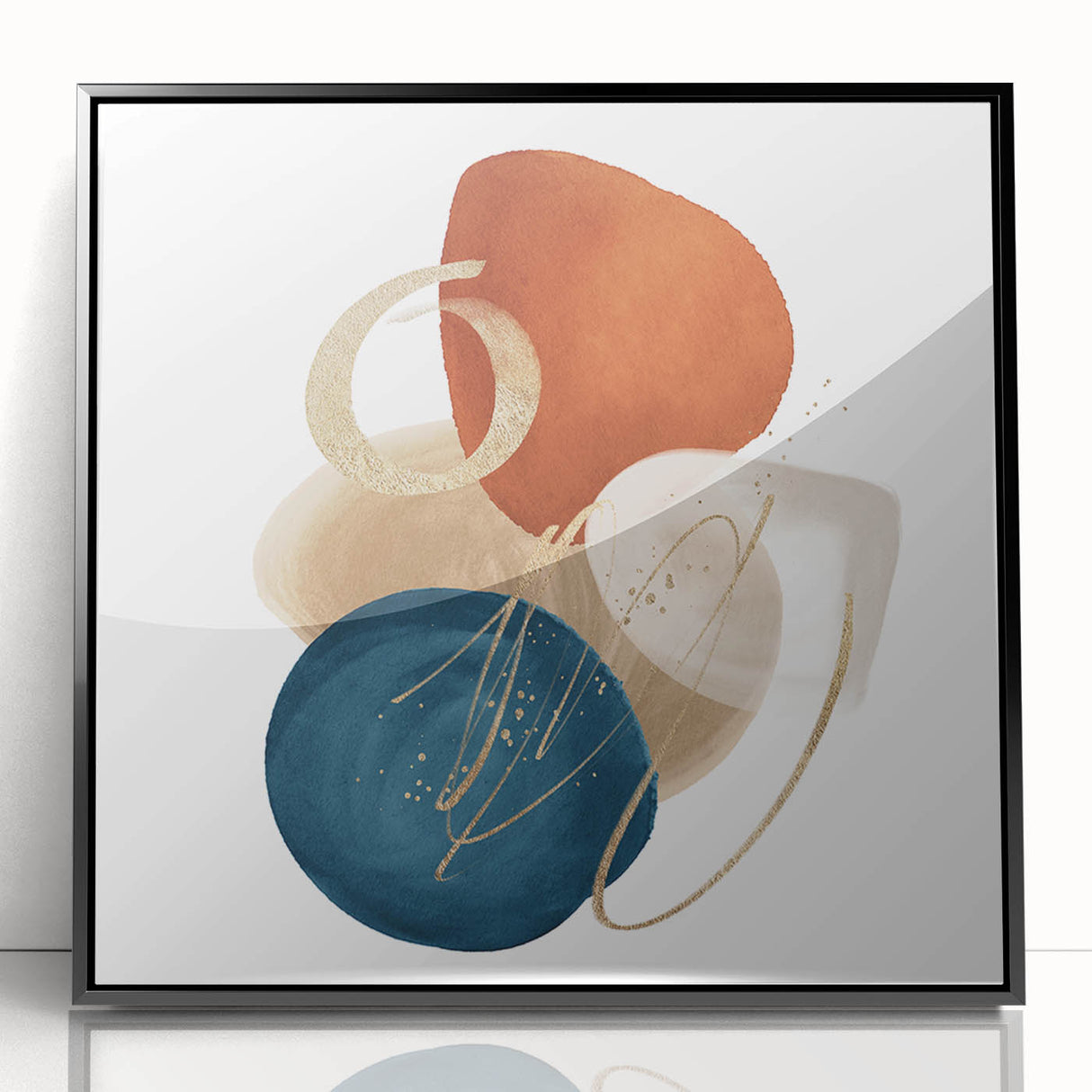 Geometric Minimalist Abstract Wall Art – Teal, Beige & Orange Print