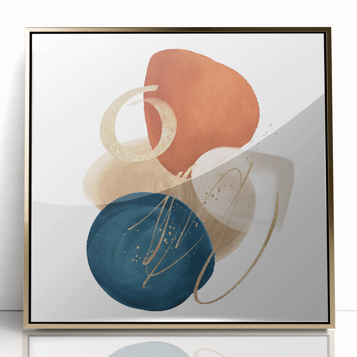 Geometric Minimalist Abstract Wall Art – Teal, Beige & Orange Print
