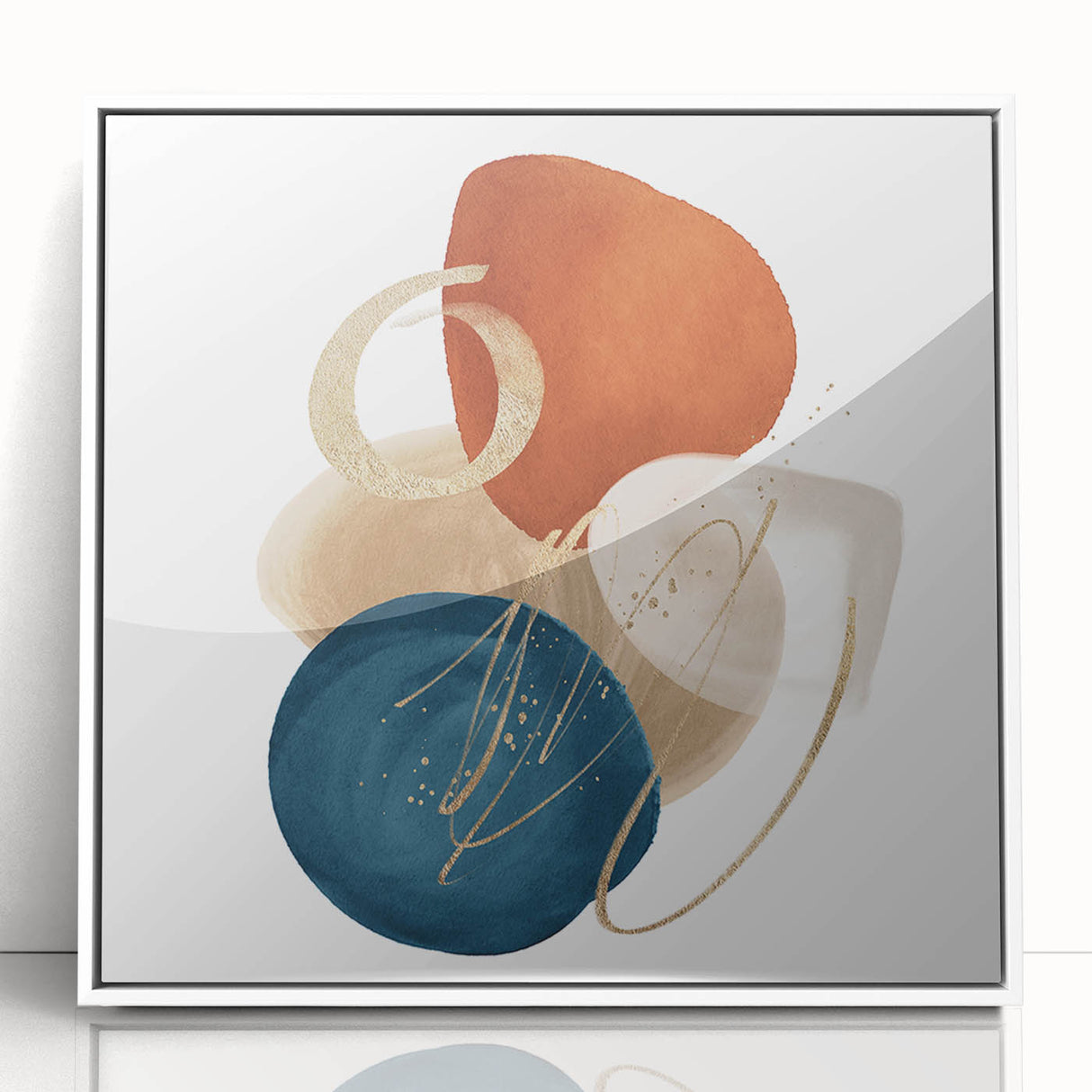 Geometric Minimalist Abstract Wall Art – Teal, Beige & Orange Print