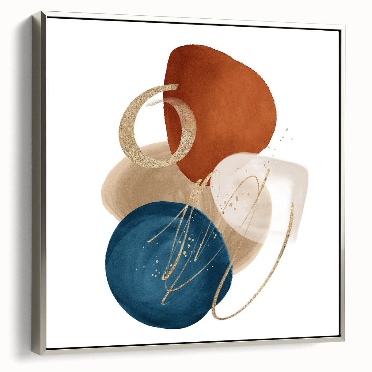 Geometric Minimalist Abstract Wall Art – Teal, Beige & Orange Print