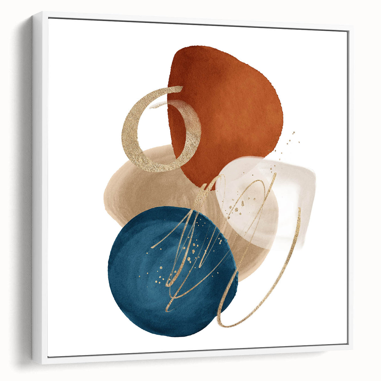 Geometric Minimalist Abstract Wall Art – Teal, Beige & Orange Print