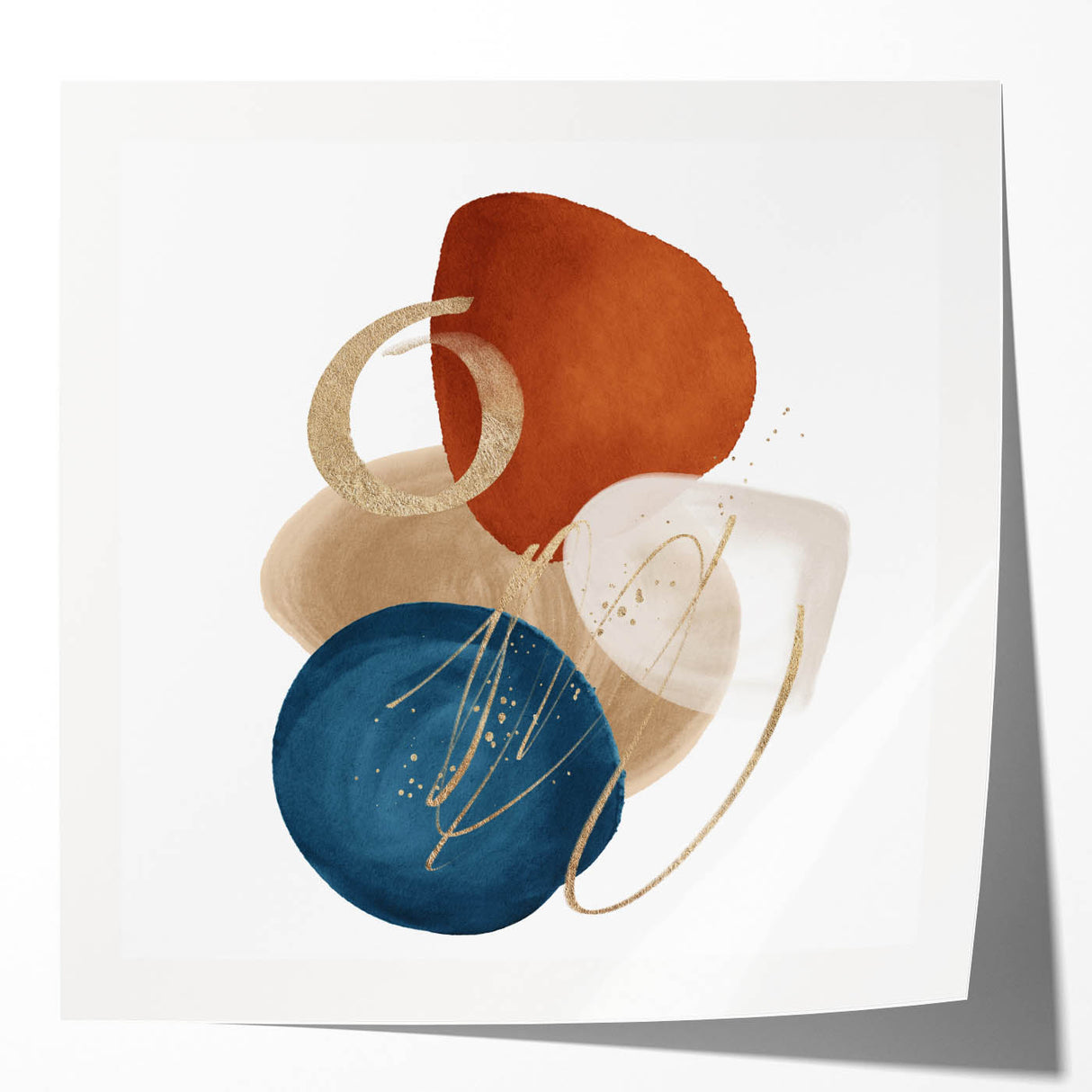 Geometric Minimalist Abstract Wall Art – Teal, Beige & Orange Print