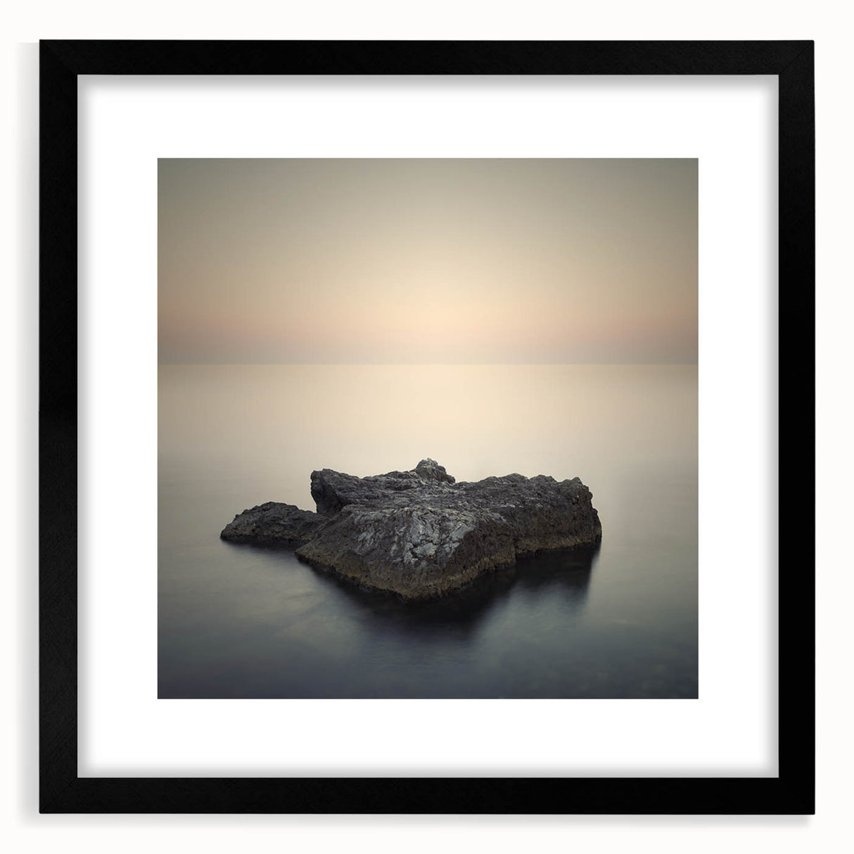 Minimalist Coastal Landscape Art – Serene Ocean Rock Scene Print