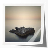 Minimalist Coastal Landscape Art – Serene Ocean Rock Scene Print