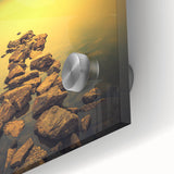 Abstract Minimalist Landscape Paintings – Golden Horizon Rock Path