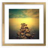 Abstract Minimalist Landscape Paintings – Golden Horizon Rock Path