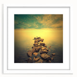 Abstract Minimalist Landscape Paintings – Golden Horizon Rock Path