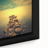 Abstract Minimalist Landscape Paintings – Golden Horizon Rock Path