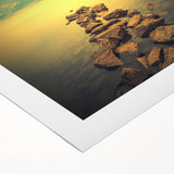 Abstract Minimalist Landscape Paintings – Golden Horizon Rock Path