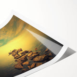 Abstract Minimalist Landscape Paintings – Golden Horizon Rock Path