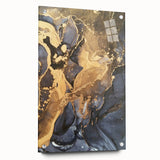 Modern Luxury Abstract Paintings – Navy Blue & Gold Canvas Art