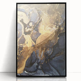 Modern Luxury Abstract Paintings – Navy Blue & Gold Canvas Art