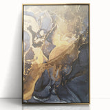 Modern Luxury Abstract Paintings – Navy Blue & Gold Canvas Art
