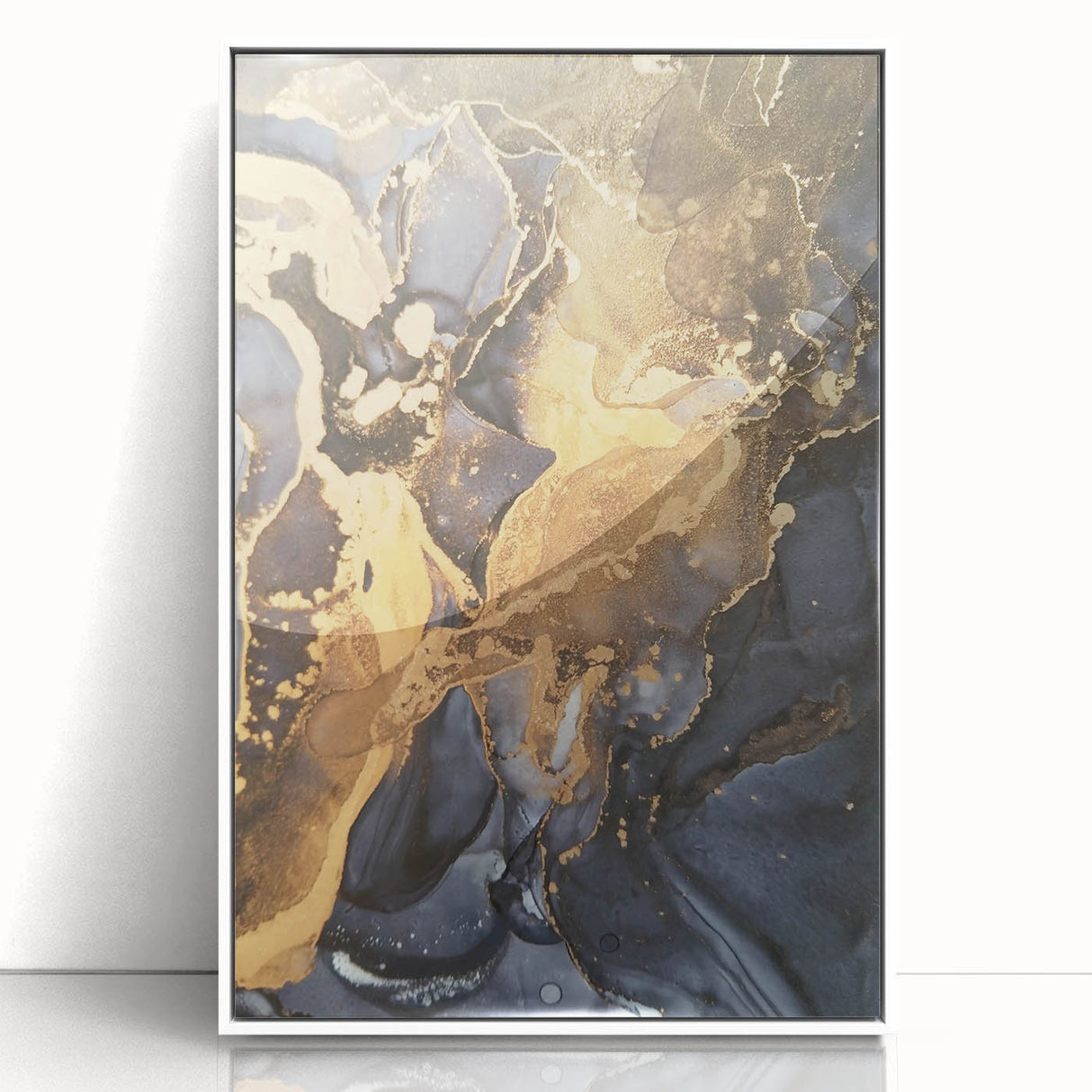 Modern Luxury Abstract Paintings – Navy Blue & Gold Canvas Art