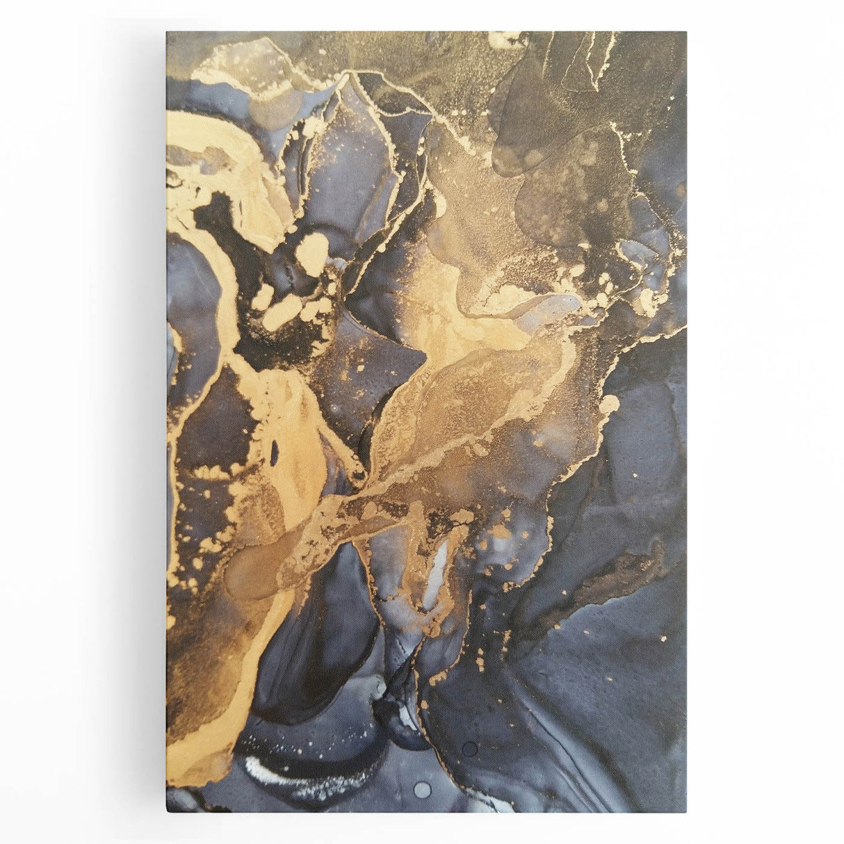 Modern Luxury Abstract Paintings – Navy Blue & Gold Canvas Art