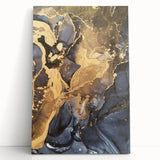 Modern Luxury Abstract Paintings – Navy Blue & Gold Canvas Art