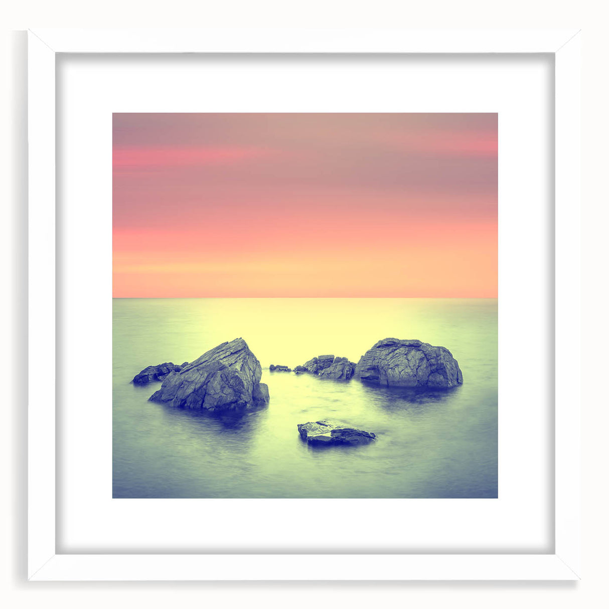Contemporary Minimalist Nature Art – Soft Sunset Coastal Rock Print