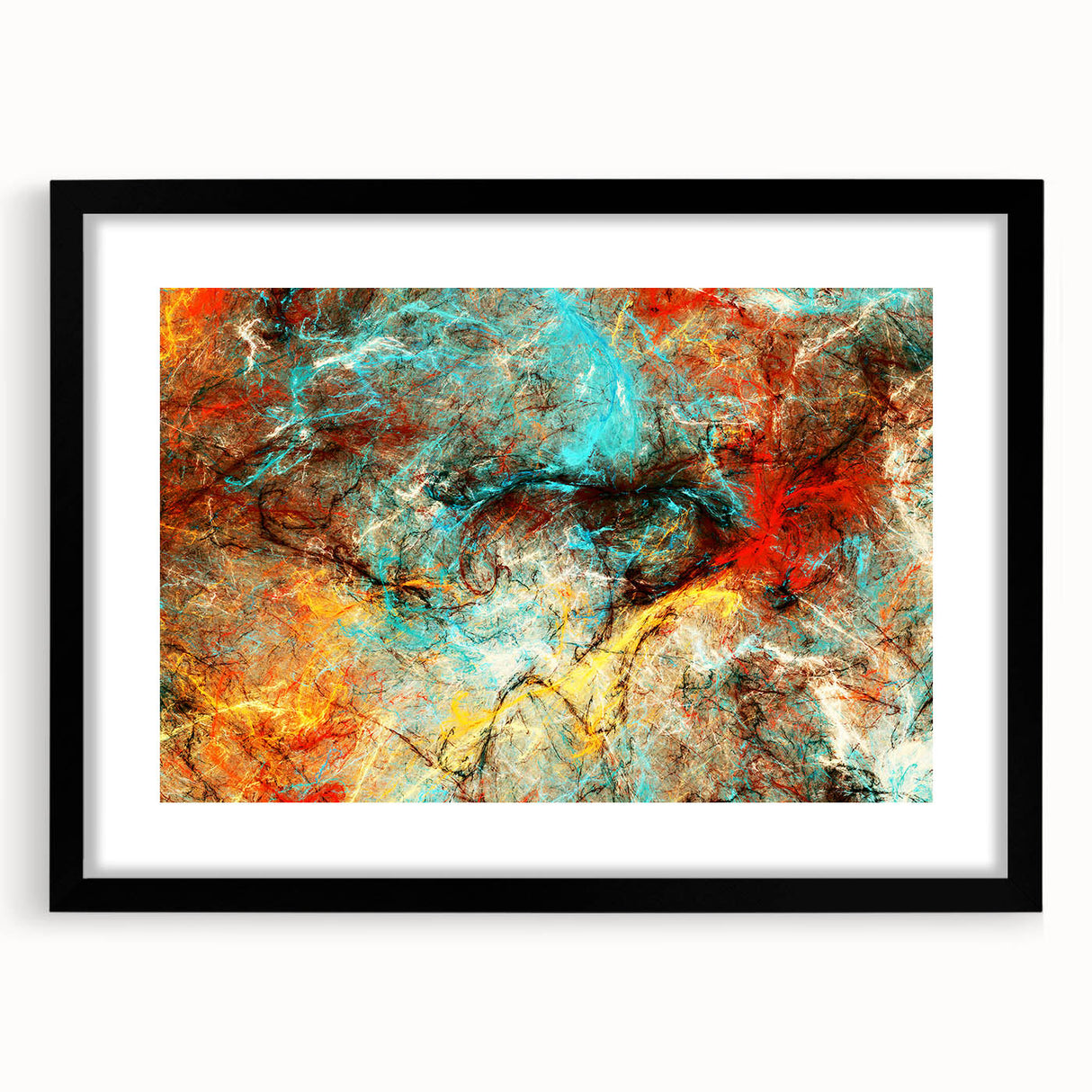 Geometric Abstract Art Prints – Chaotic Cyan & Firebrush Fusion