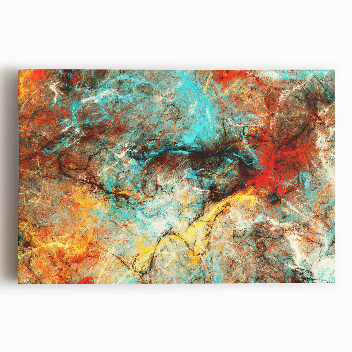 Geometric Abstract Art Prints – Chaotic Cyan & Firebrush Fusion