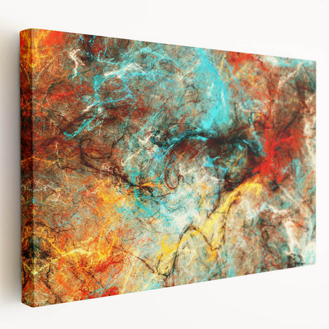 Geometric Abstract Art Prints – Chaotic Cyan & Firebrush Fusion