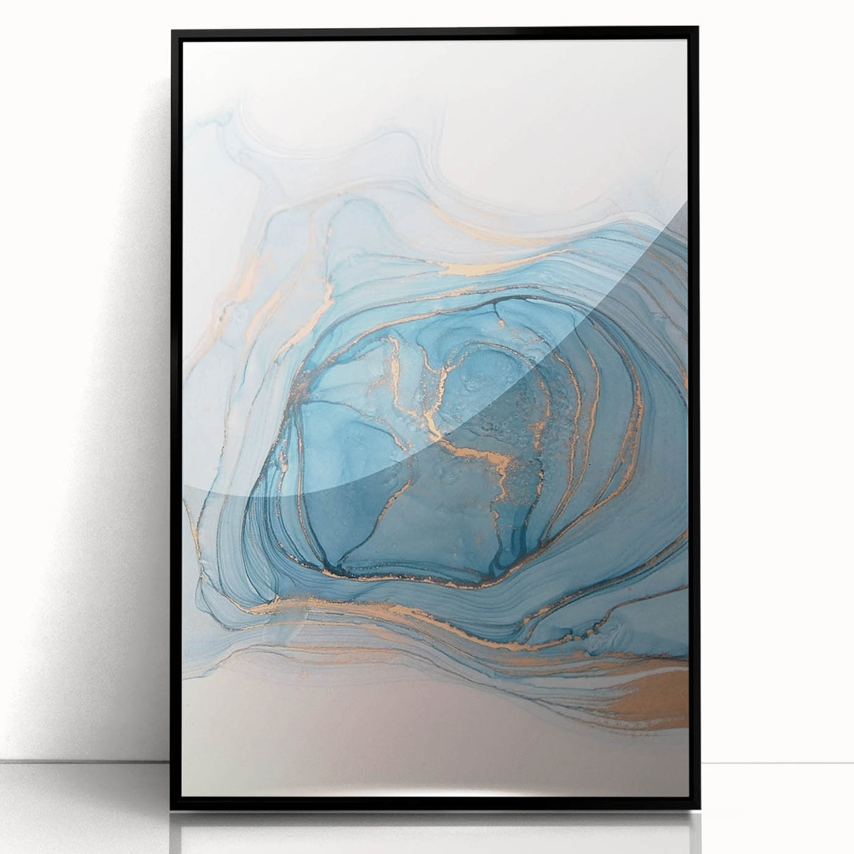 Premium Abstract Art Pieces – Sky Blue & Gold Luxury Canvas