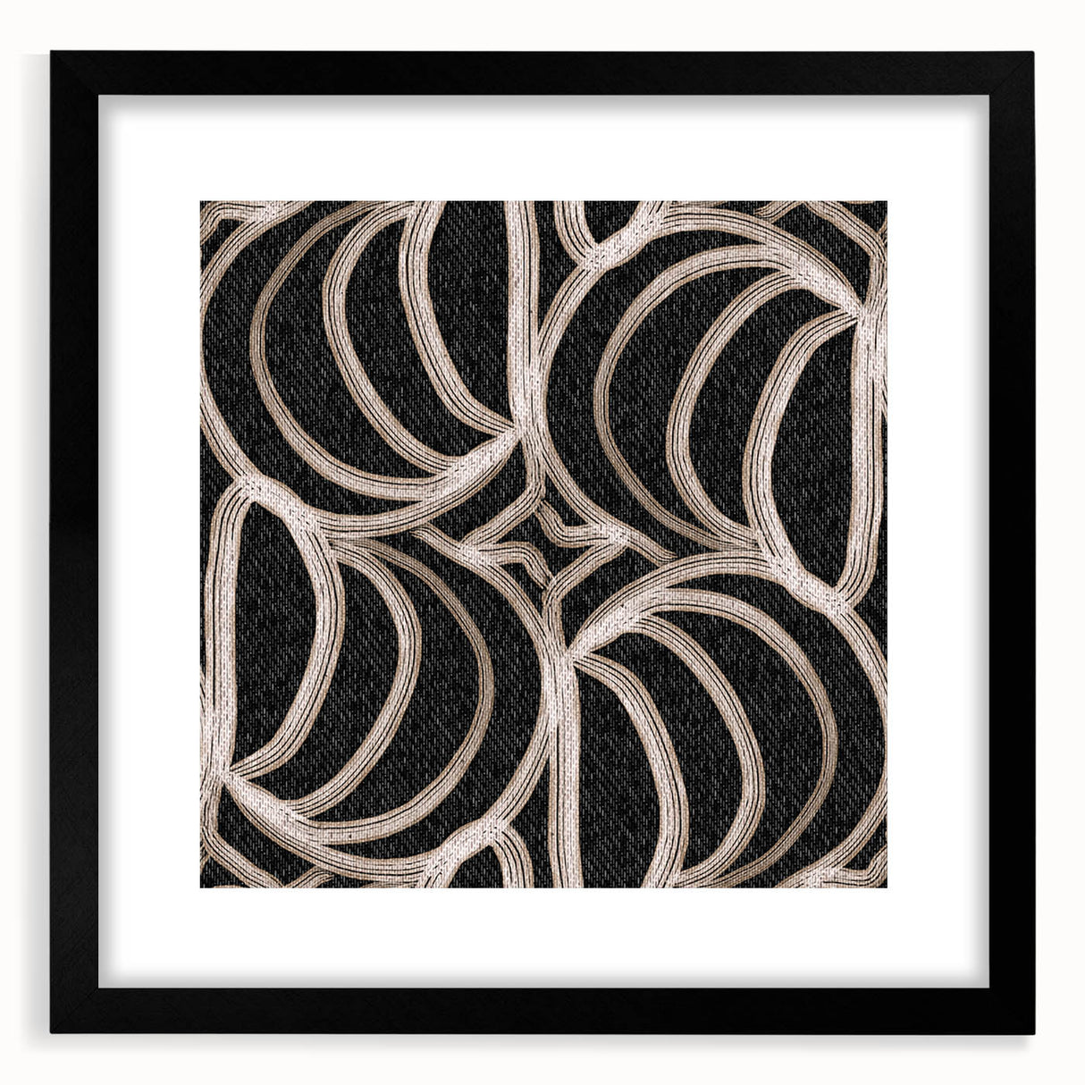 Earthen Harmony Abstracts - Curved Line Art in Black and Beige