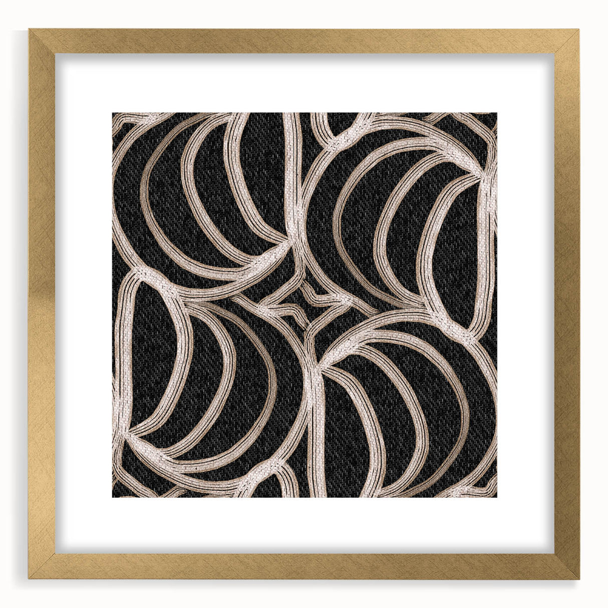 Earthen Harmony Abstracts - Curved Line Art in Black and Beige