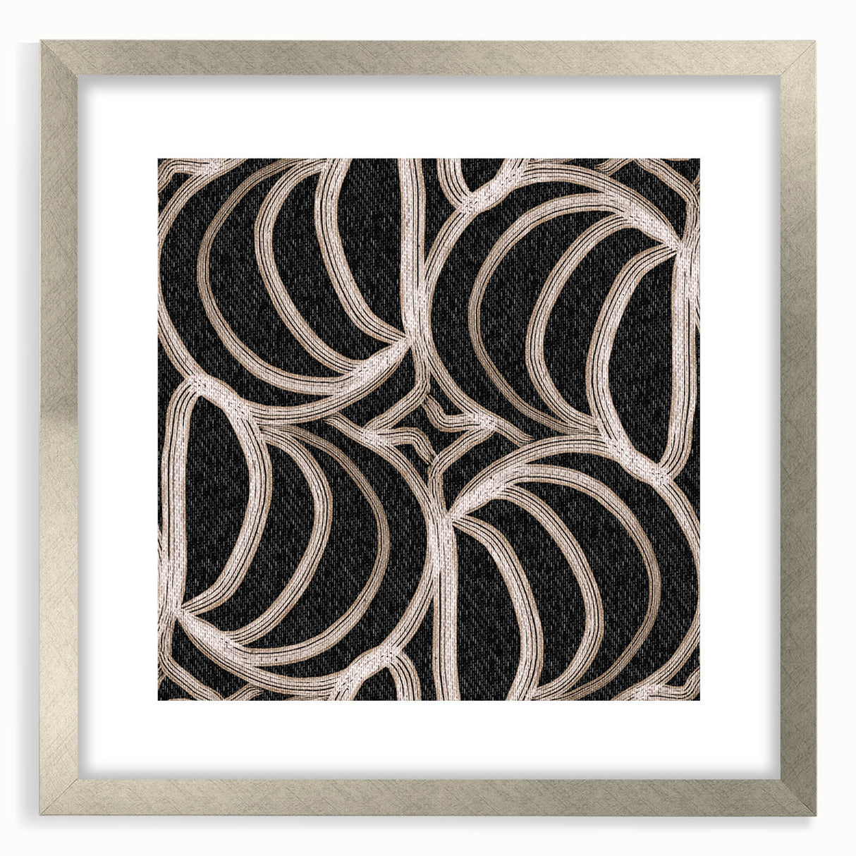 Earthen Harmony Abstracts - Curved Line Art in Black and Beige